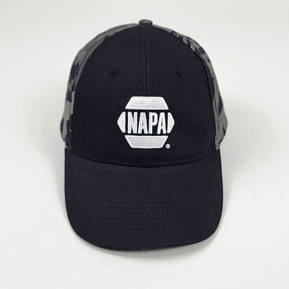 NAPA Auto Parts Gray Black Camo Adjustable Hat Hook Loop Strap Cap